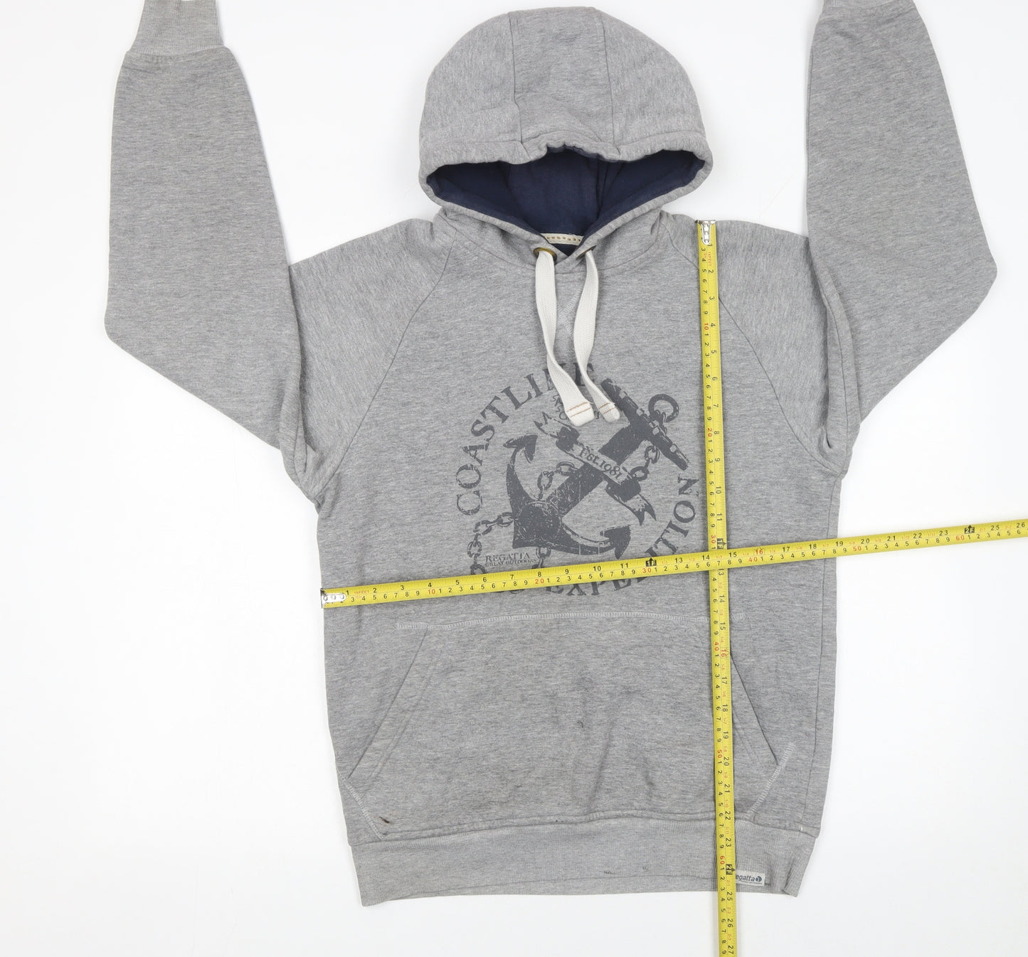 Regatta Mens Grey Pullover Hoodie S Nautical Graphic Cotton Blend