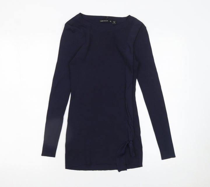 Karen Millen Women's Blue XS Slim Fit Knit Jumper with Bow Detail