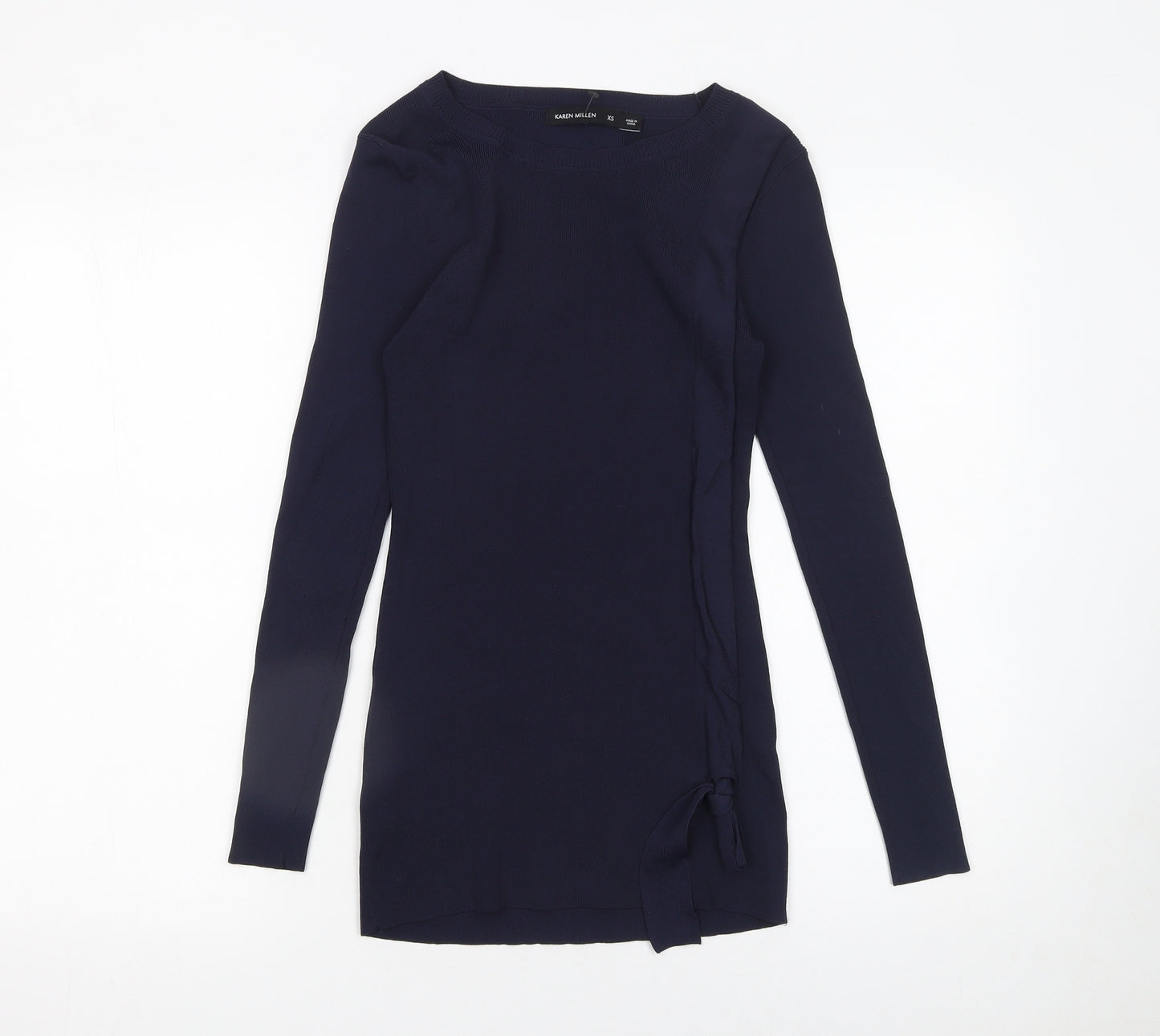 Karen Millen Women's Blue XS Slim Fit Knit Jumper with Bow Detail