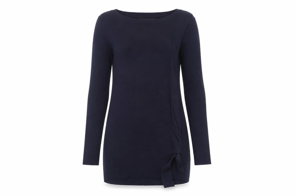 Karen Millen Women's Blue XS Slim Fit Knit Jumper with Bow Detail