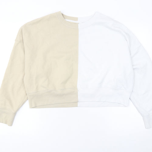 Abercrombie & Fitch Women Beige White Colourblock Sweatshirt L Soft A&F Collection