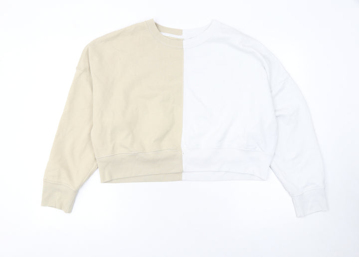 Abercrombie & Fitch Women Beige White Colourblock Sweatshirt L Soft A&F Collection