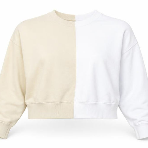 Abercrombie & Fitch Women Beige White Colourblock Sweatshirt L Soft A&F Collection