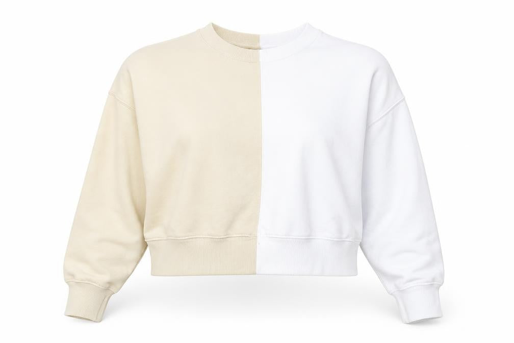 Abercrombie & Fitch Women Beige White Colourblock Sweatshirt L Soft A&F Collection