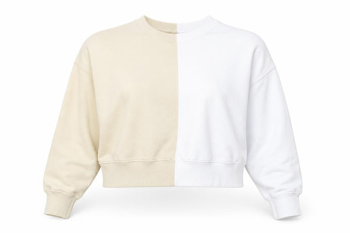Abercrombie & Fitch Women Beige White Colourblock Sweatshirt L Soft A&F Collection