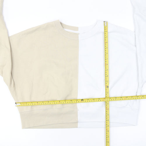 Abercrombie & Fitch Women Beige White Colourblock Sweatshirt L Soft A&F Collection