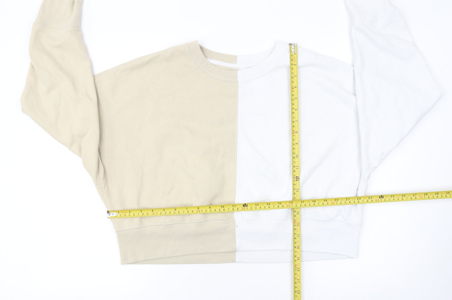 Abercrombie & Fitch Women Beige White Colourblock Sweatshirt L Soft A&F Collection
