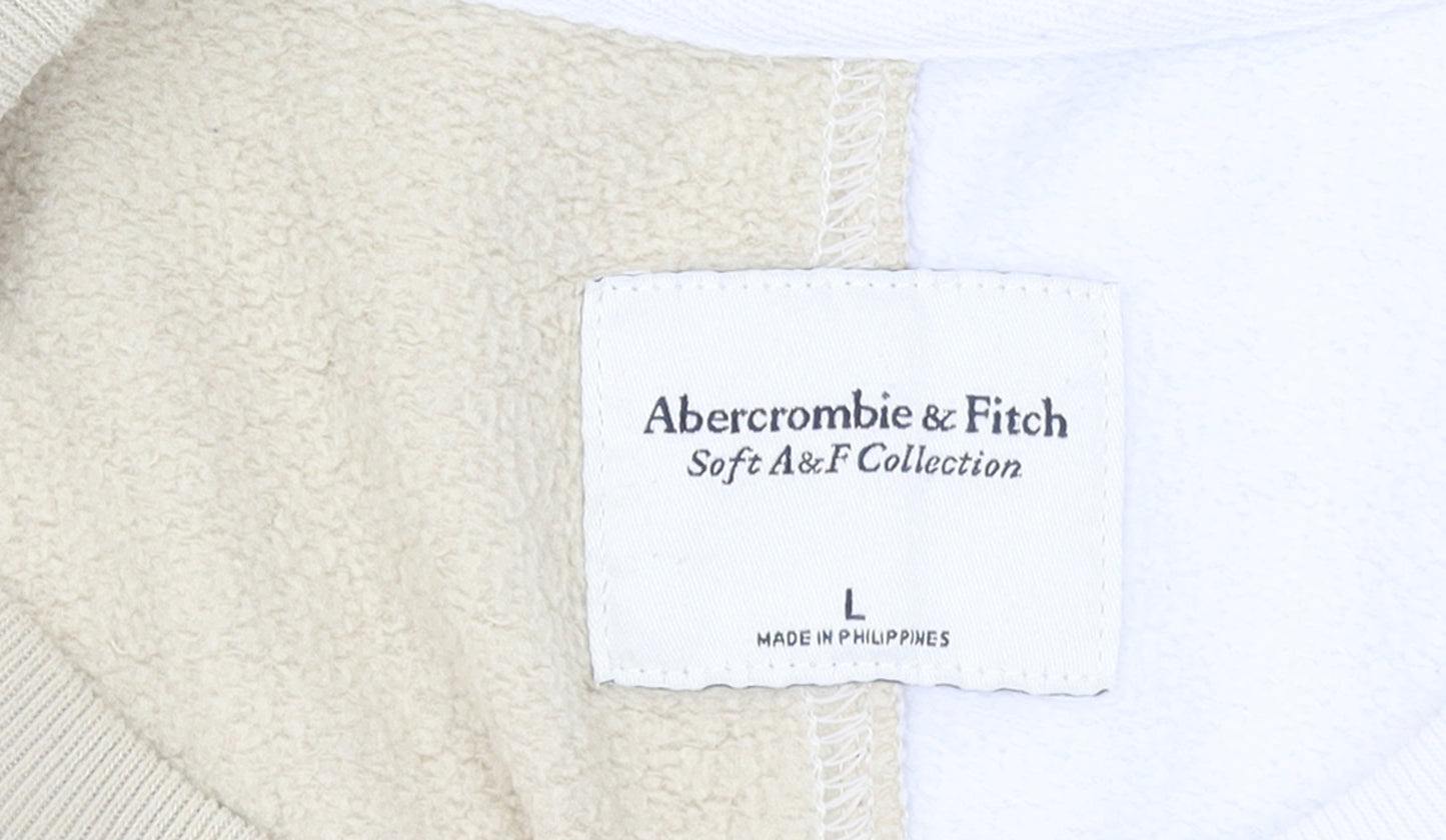 Abercrombie & Fitch Women Beige White Colourblock Sweatshirt L Soft A&F Collection