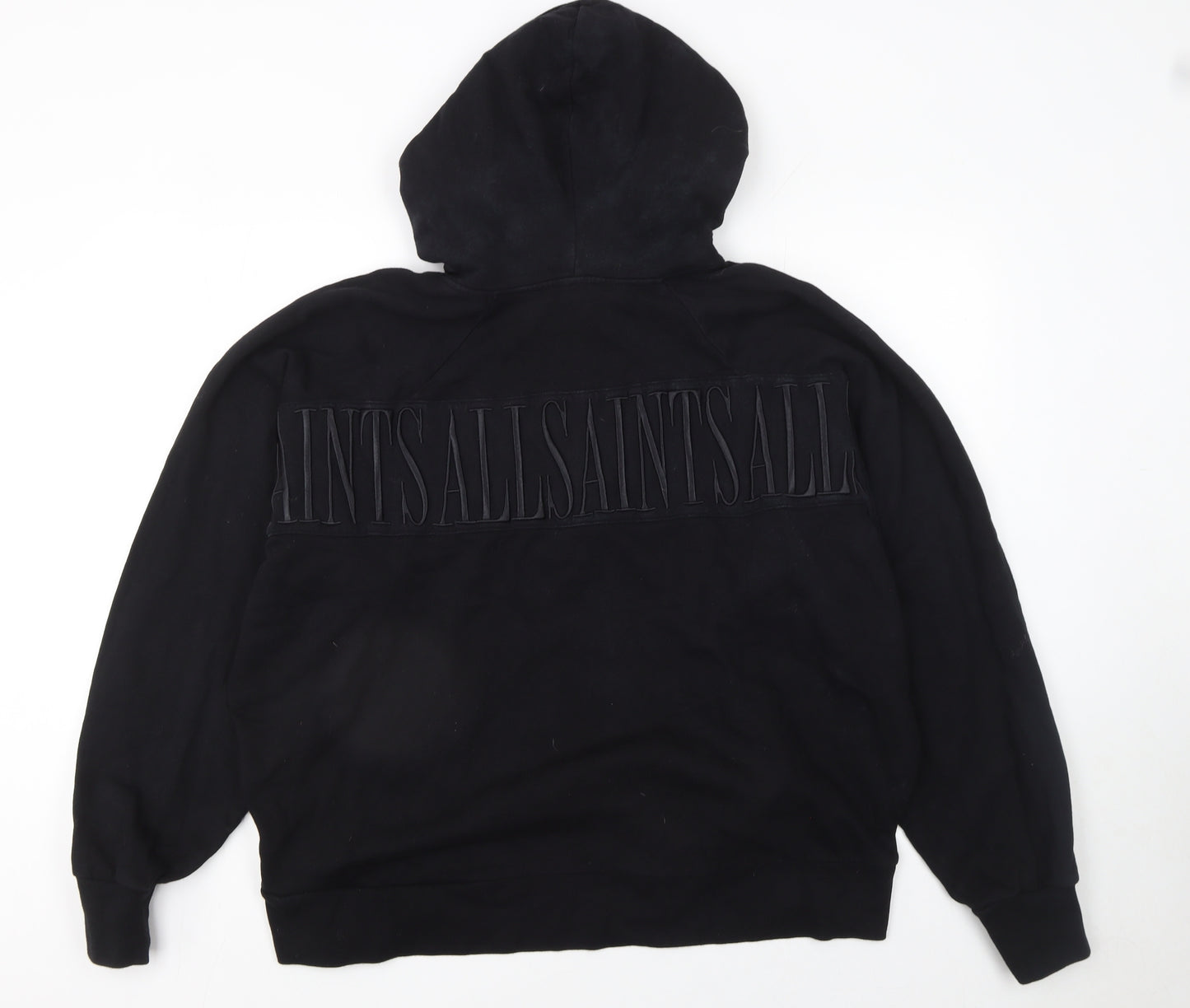AllSaints Men's Black Pullover Hoodie Medium Logo Designer Cotton