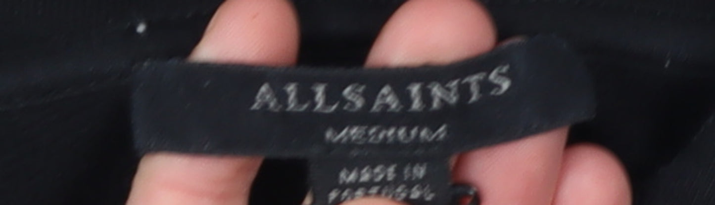 AllSaints Men's Black Pullover Hoodie Medium Logo Designer Cotton