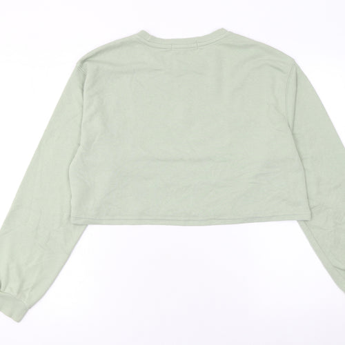 Pull & Bear Women Green Crop Pullover Sweatshirt Size M CALIFORNIA Print