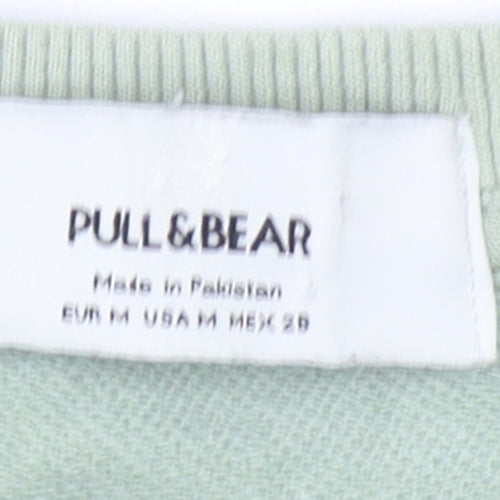 Pull & Bear Women Green Crop Pullover Sweatshirt Size M CALIFORNIA Print