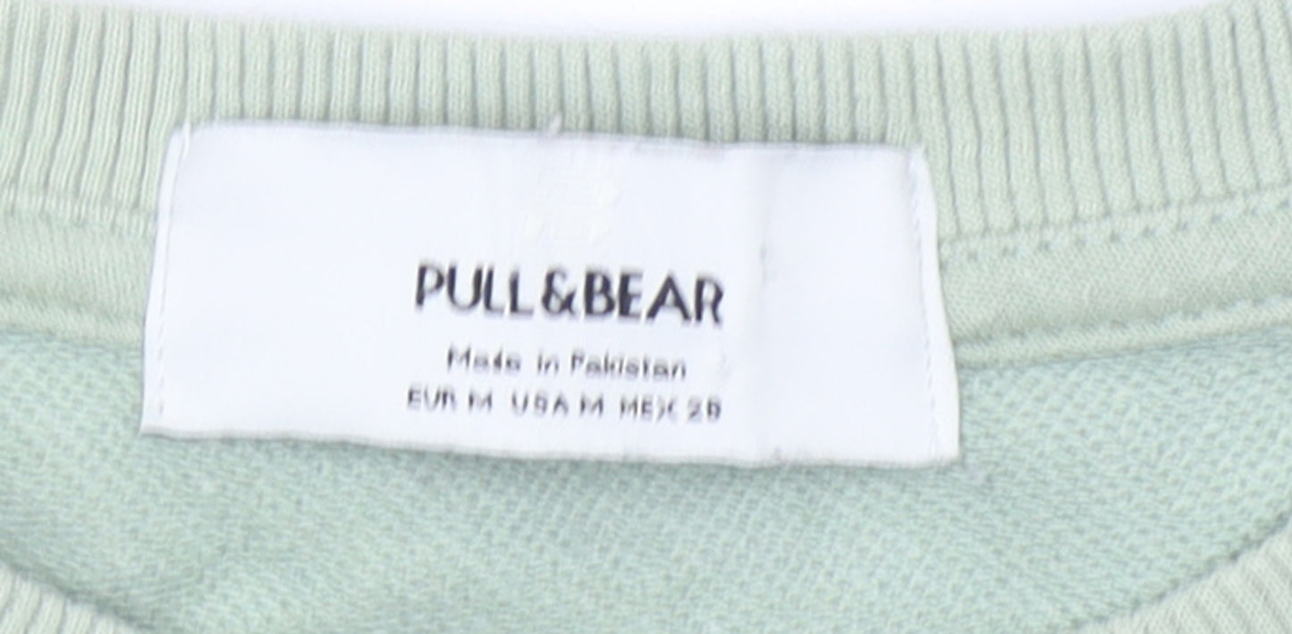 Pull & Bear Women Green Crop Pullover Sweatshirt Size M CALIFORNIA Print