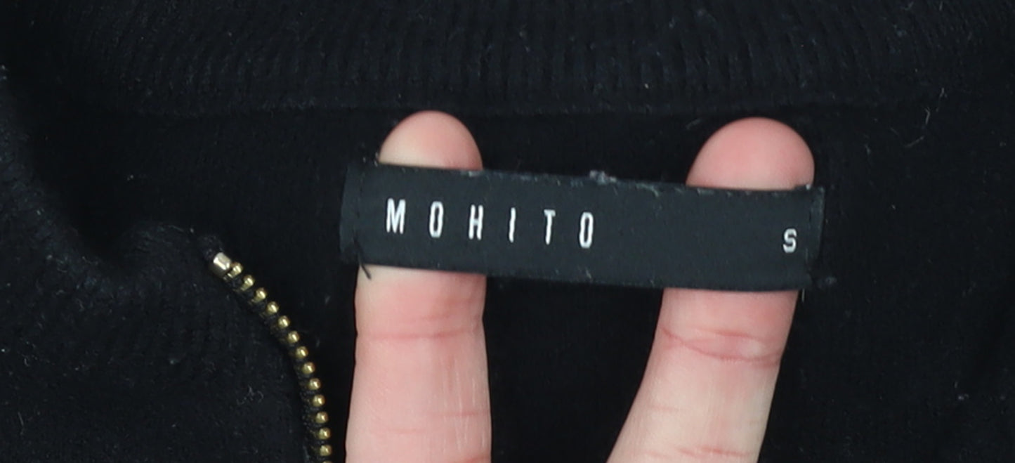 Mohito Women's Black High Neck Full Zip Knit Jumper Size S