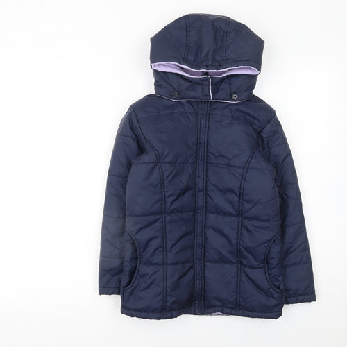Adams Girls Blue Hooded Puffer Jacket 8 Years Nylon Mid-Length Coat