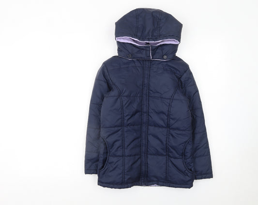 Adams Girls Blue Hooded Puffer Jacket 8 Years Nylon Mid-Length Coat