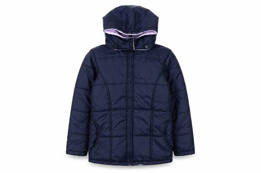 Adams Girls Blue Hooded Puffer Jacket 8 Years Nylon Mid-Length Coat