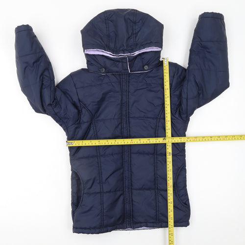 Adams Girls Blue Hooded Puffer Jacket 8 Years Nylon Mid-Length Coat