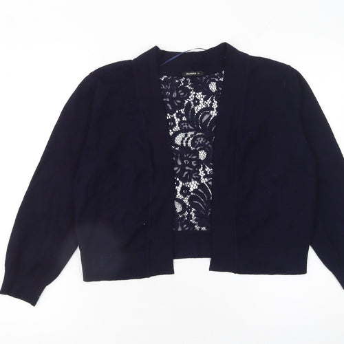 Roman Women’s Navy Blue Lace Back Open Front Long Sleeve Cardigan Size 14