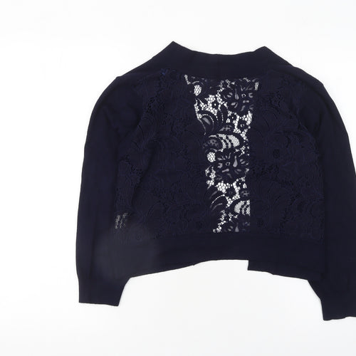 Roman Women’s Navy Blue Lace Back Open Front Long Sleeve Cardigan Size 14