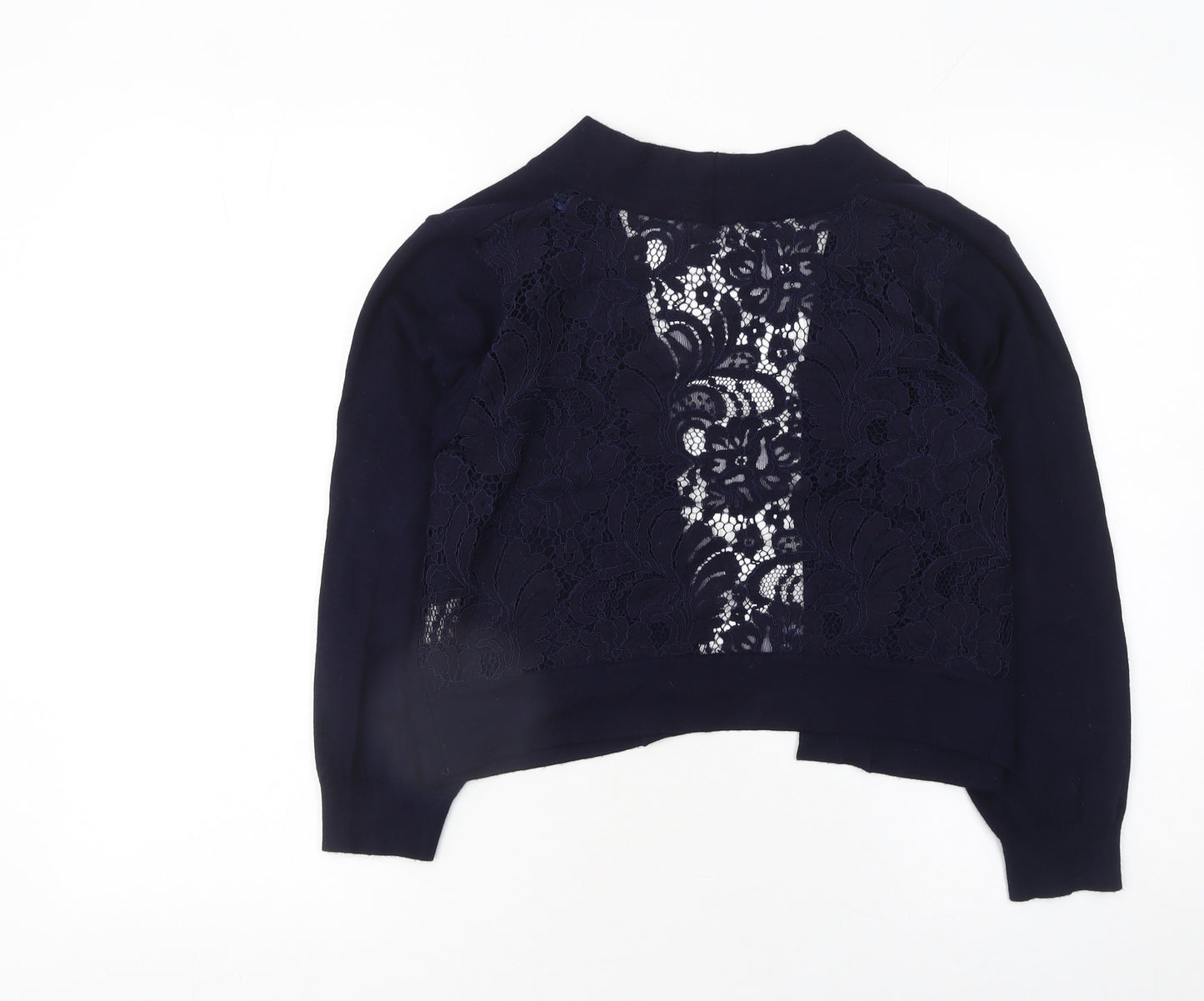 Roman Women’s Navy Blue Lace Back Open Front Long Sleeve Cardigan Size 14