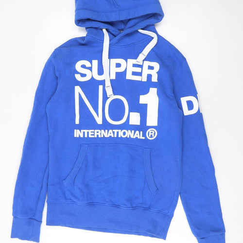 Superdry Men's Blue Pullover Hoodie S Graphic Print Logo Drawstring
