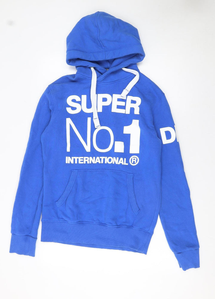 Superdry Men's Blue Pullover Hoodie S Graphic Print Logo Drawstring