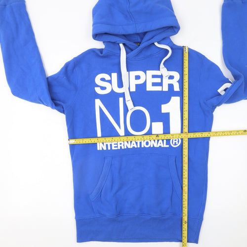 Superdry Men's Blue Pullover Hoodie S Graphic Print Logo Drawstring
