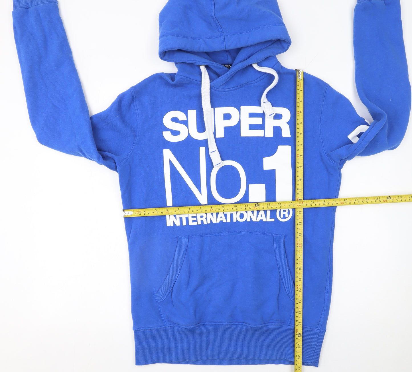 Superdry Men's Blue Pullover Hoodie S Graphic Print Logo Drawstring