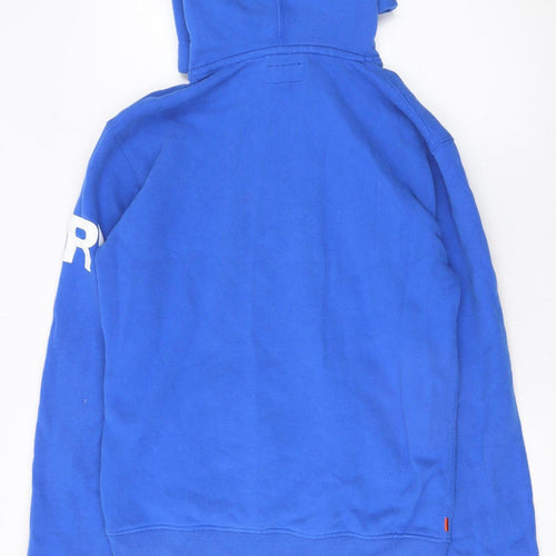 Superdry Men's Blue Pullover Hoodie S Graphic Print Logo Drawstring