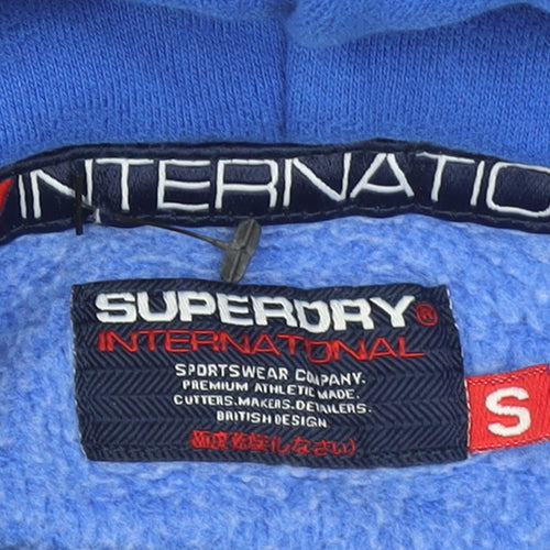 Superdry Men's Blue Pullover Hoodie S Graphic Print Logo Drawstring