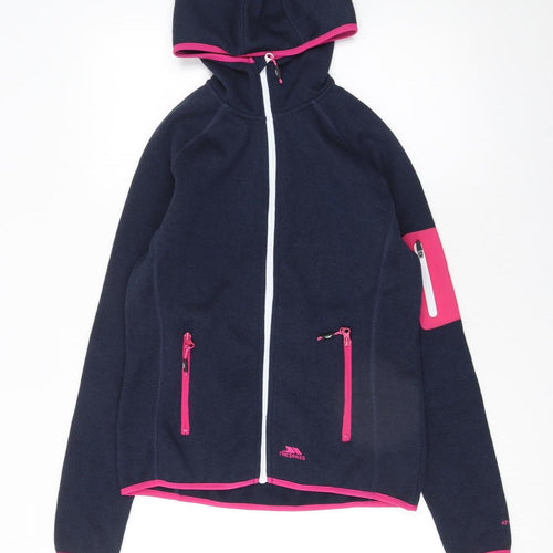 Trespass Womens Navy Pink Full Zip Hooded Fleece Jacket Size UK10
