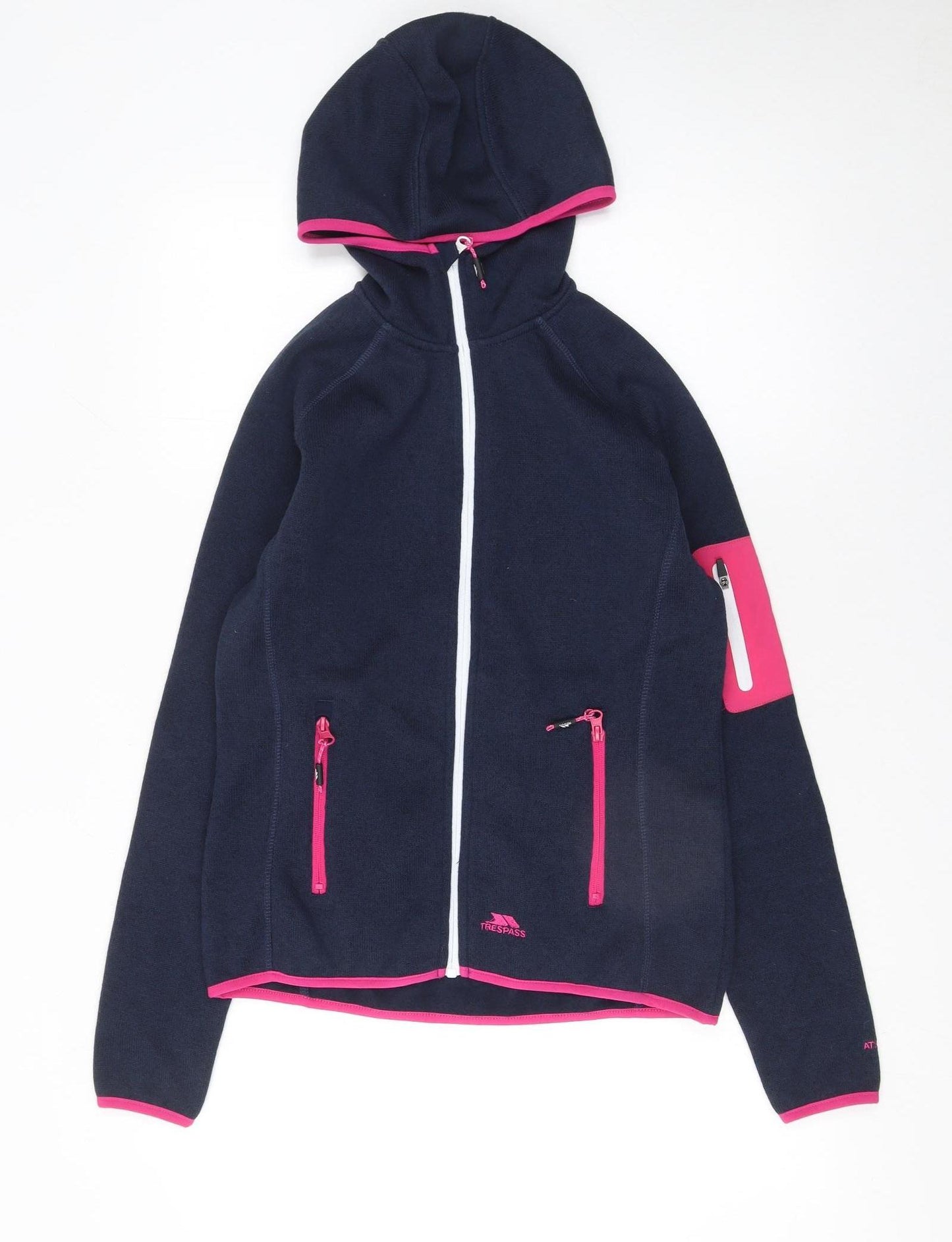 Trespass Womens Navy Pink Full Zip Hooded Fleece Jacket Size UK10
