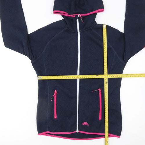 Trespass Womens Navy Pink Full Zip Hooded Fleece Jacket Size UK10