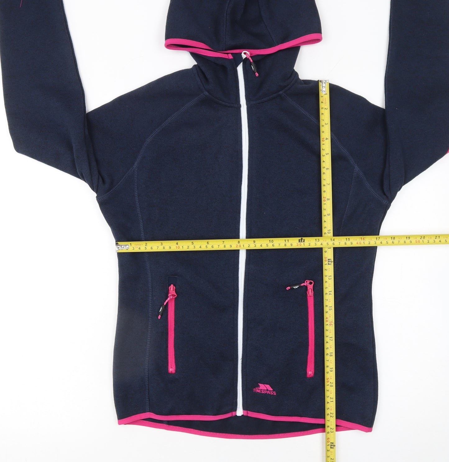 Trespass Womens Navy Pink Full Zip Hooded Fleece Jacket Size UK10