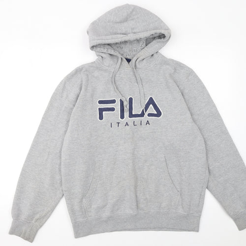Fila Mens Grey Pullover Hoodie M Logo Fleece Sportswear