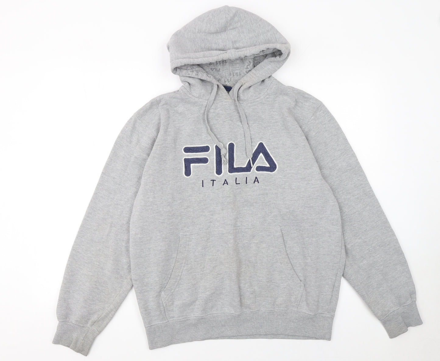 Fila Mens Grey Pullover Hoodie M Logo Fleece Sportswear