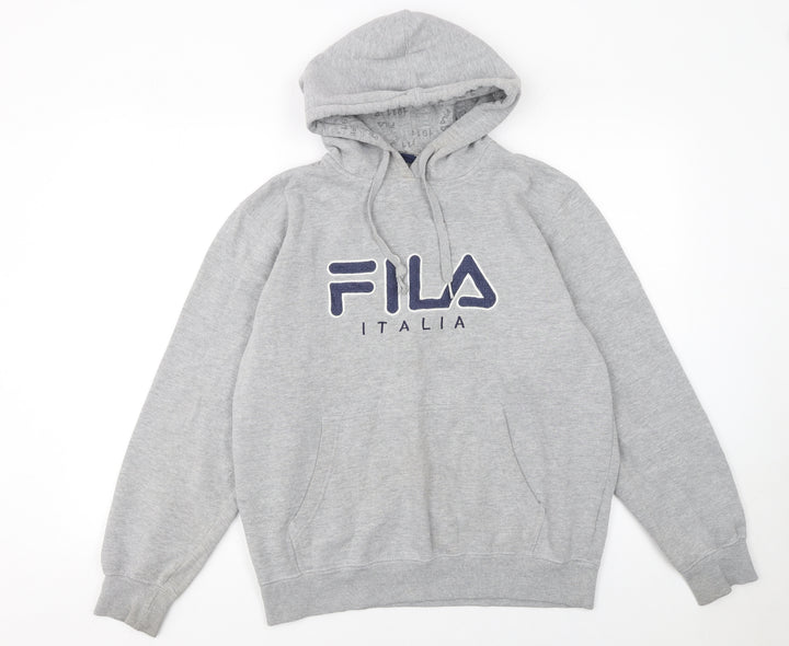 Fila Mens Grey Pullover Hoodie M Logo Fleece Sportswear