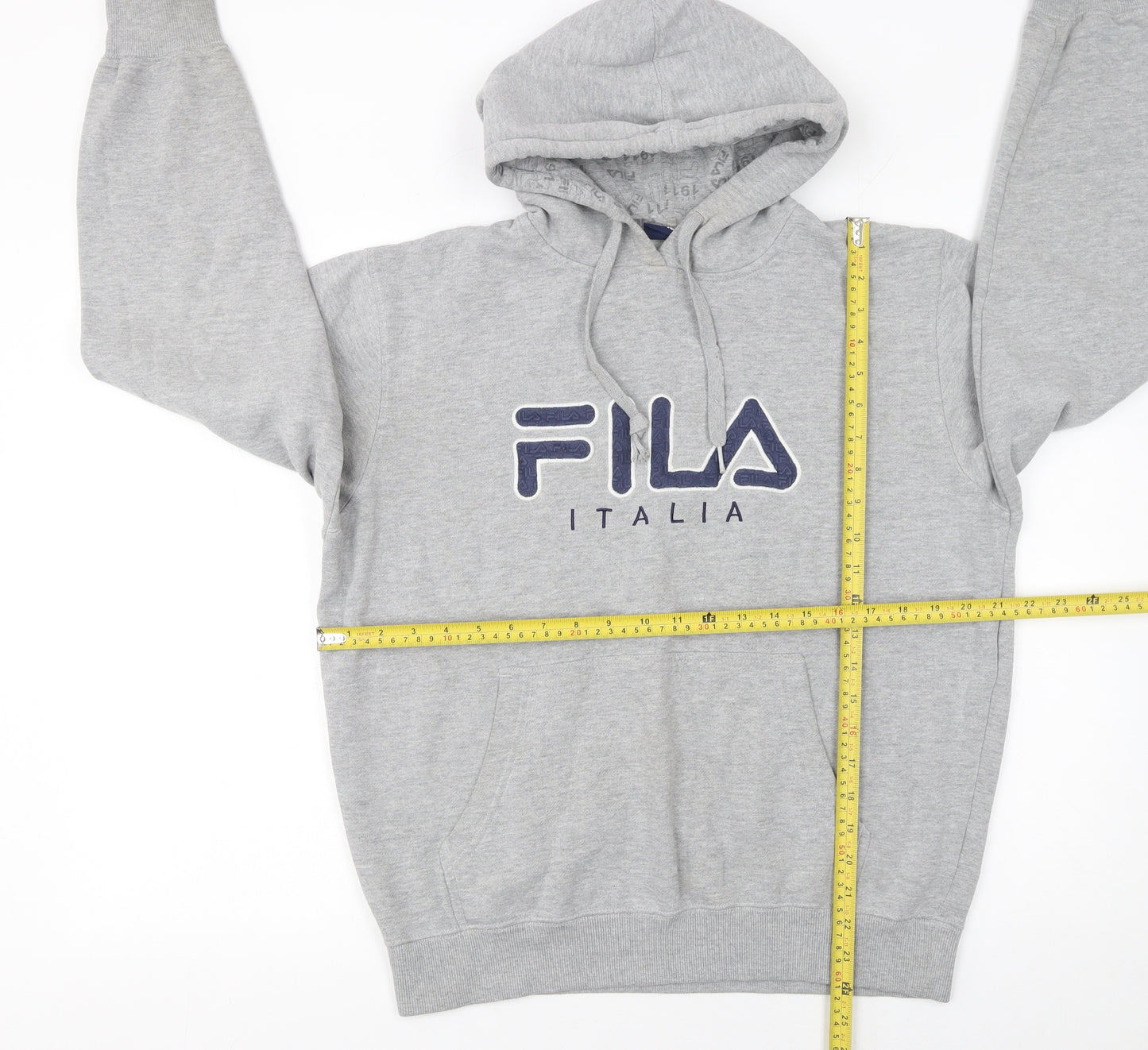 Fila Mens Grey Pullover Hoodie M Logo Fleece Sportswear