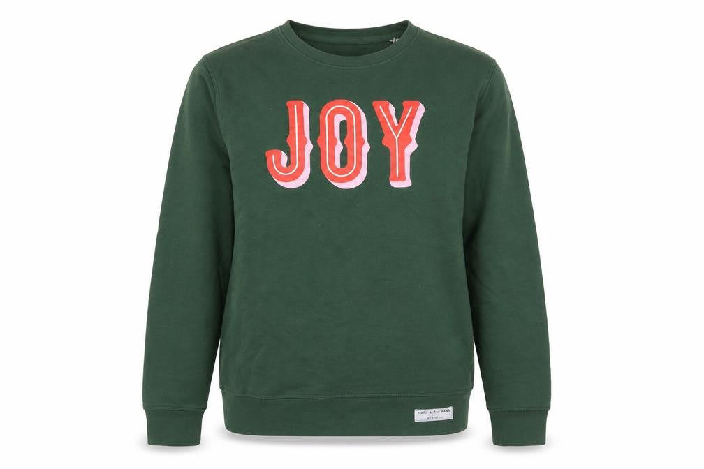 Front view of Stanley/Stella women’s green joy sweatshirt, size M, organic cotton blend