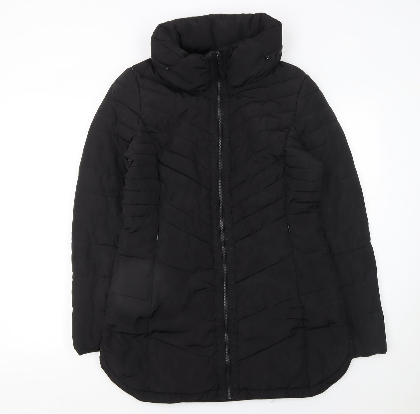 Next Womens Black Size 10 Puffer Jacket Mid Length Quilted Coat