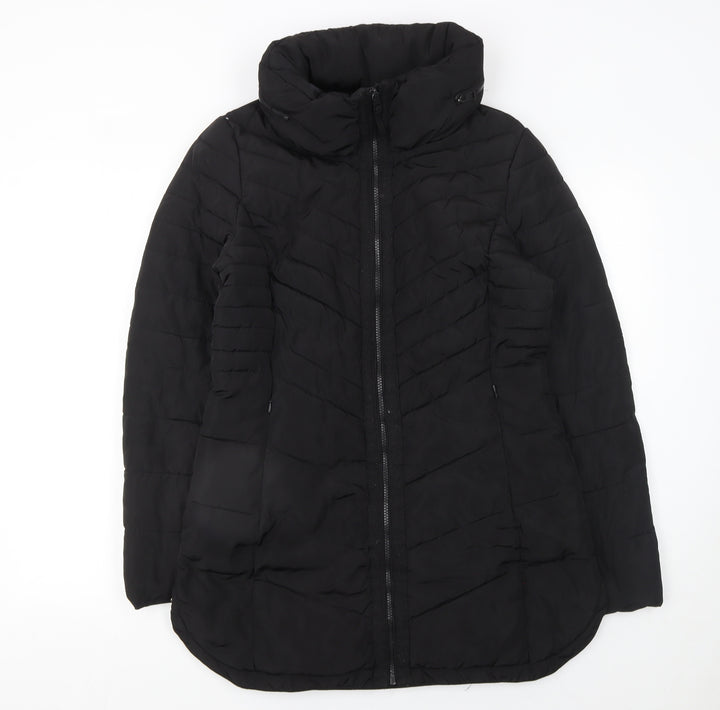 Next Womens Black Size 10 Puffer Jacket Mid Length Quilted Coat