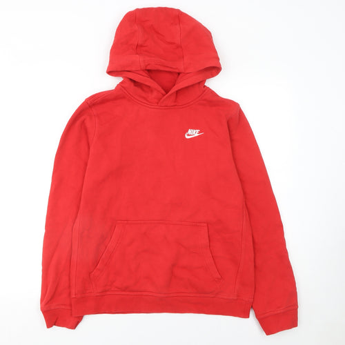 Nike Boys Red Pullover Fleece Hoodie XL 158–170cm Logo Sportswear