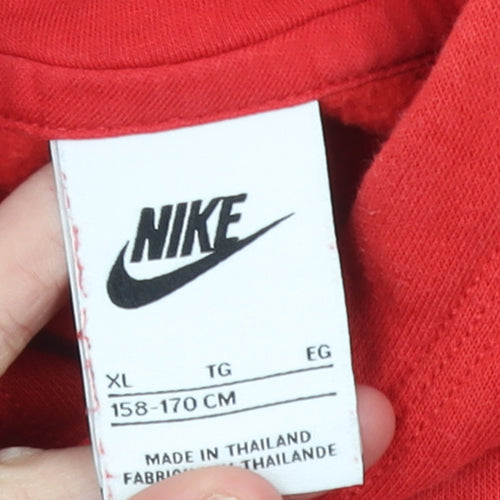 Nike Boys Red Pullover Fleece Hoodie XL 158–170cm Logo Sportswear