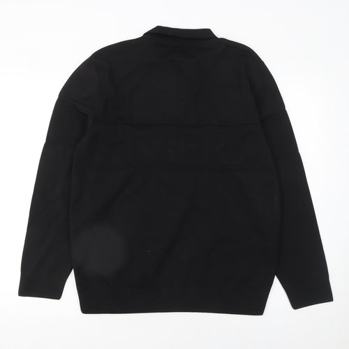 River Island Men's Black Long Sleeve 1/4 Zip Polo Top Size L