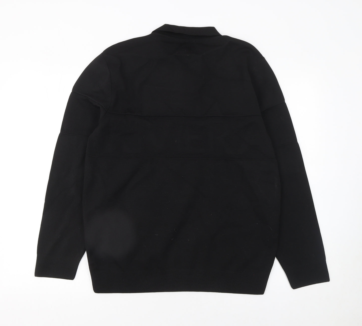 River Island Men's Black Long Sleeve 1/4 Zip Polo Top Size L