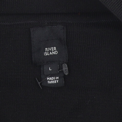 River Island Men's Black Long Sleeve 1/4 Zip Polo Top Size L