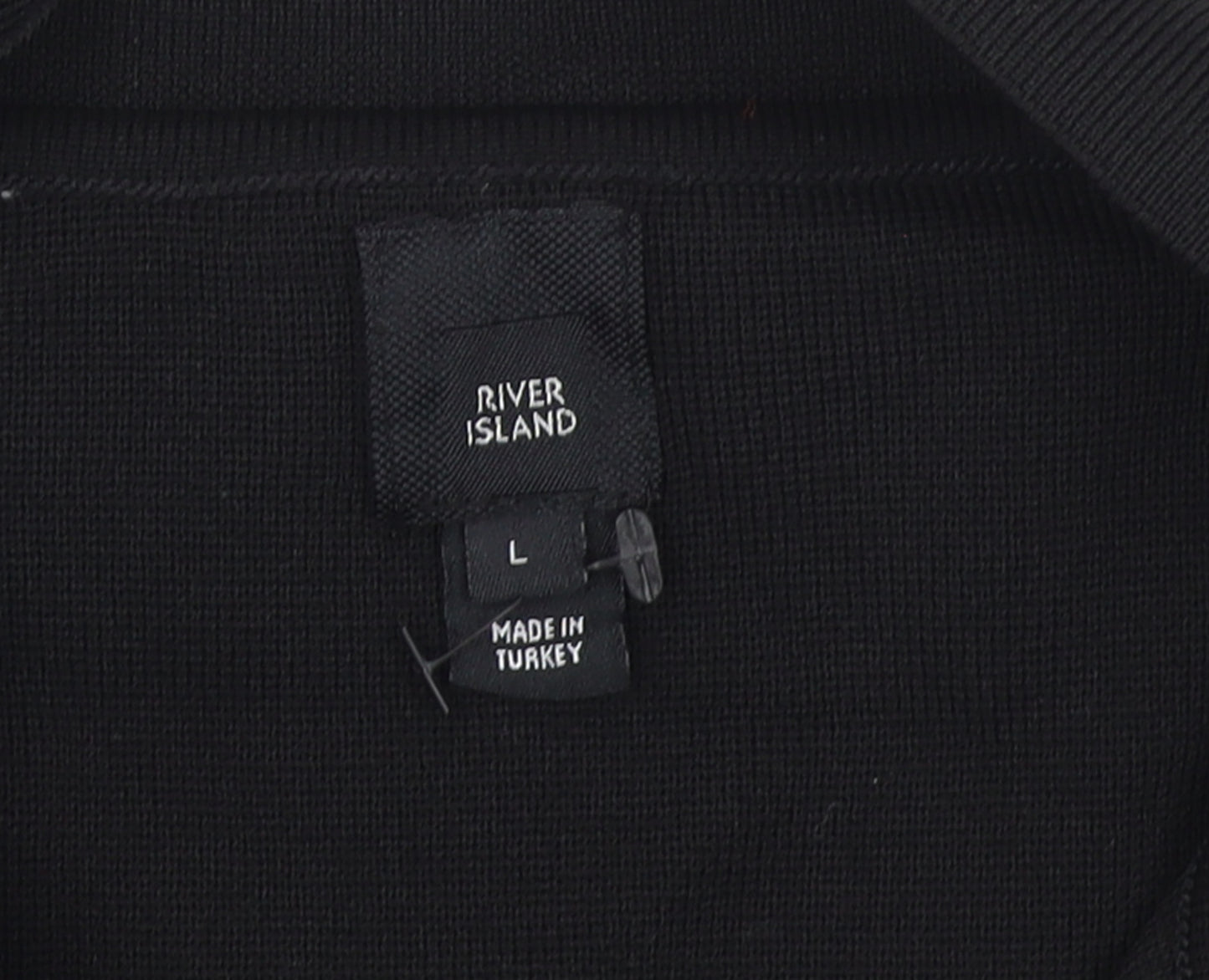 River Island Men's Black Long Sleeve 1/4 Zip Polo Top Size L