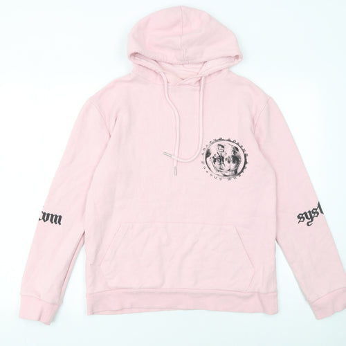 SYSTVM Womens Pink Graphic Pullover Hoodie Size S Cotton Blend