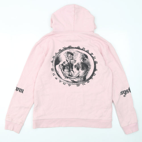 SYSTVM Womens Pink Graphic Pullover Hoodie Size S Cotton Blend